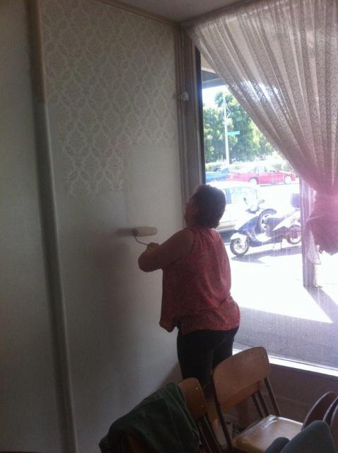 painting: Joan paints over the old wallpaper circa 1978